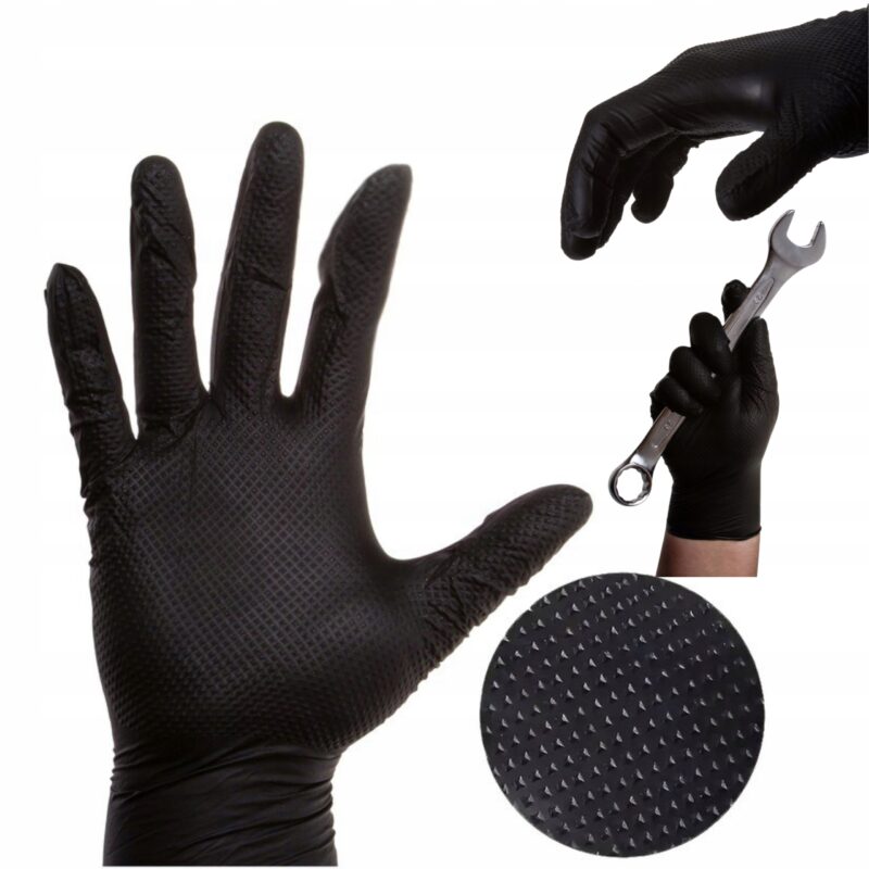 RĘKAWICE RĘKAWICZKI NiTRYLOWE ROBOCZE CZARNE MOCNE 50 szt porowate - M