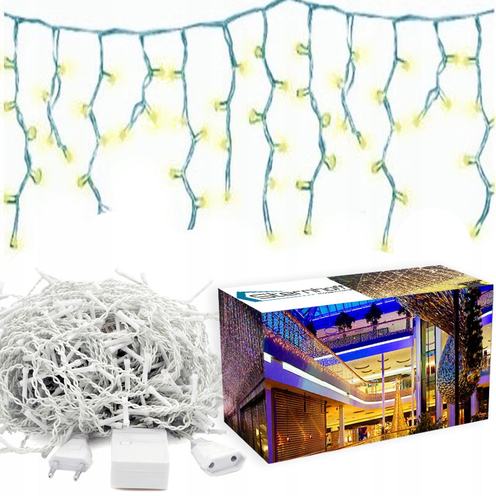 GRUBE SOPLE LAMPKI CHOINKOWE ZEWNĘTRZNE MOCNE KURTYNA ŚWIETLNA 500LED BIAŁY