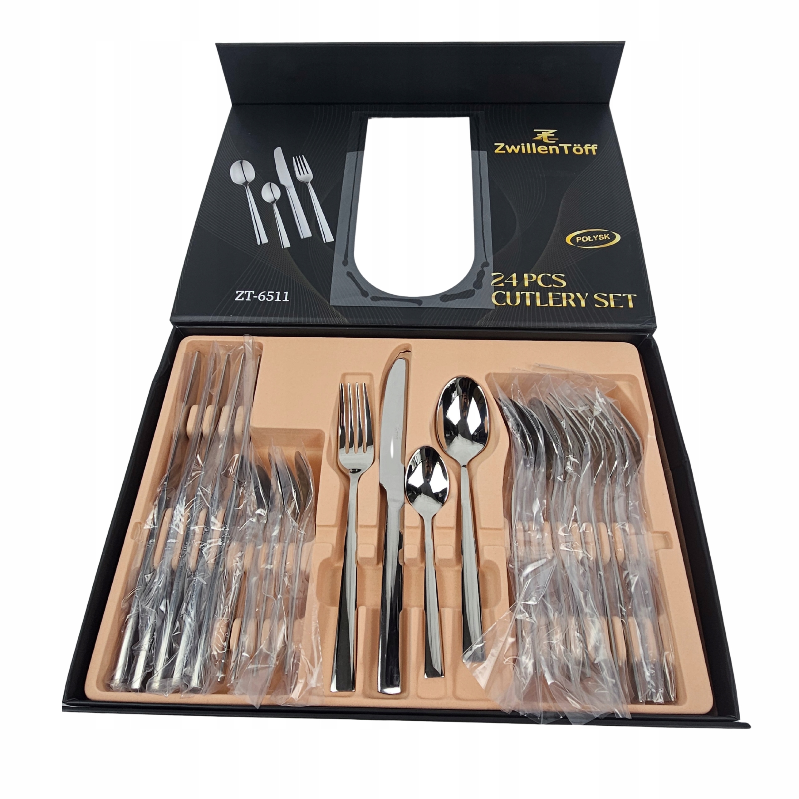 KOMPLET SZTUĆCÓW KUCHENNYCH 72 EL ZESTAW SZTUĆCE DLA 12 OSÓB POŁYSK WALIZKA