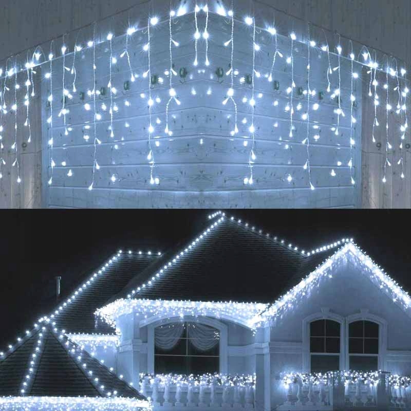 GRUBE SOPLE LAMPKI CHOINKOWE ZEWNĘTRZNE MOCNE KURTYNA ŚWIETLNA 500LED BIAŁY