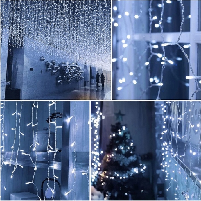 GRUBE SOPLE LAMPKI CHOINKOWE ZEWNĘTRZNE MOCNE KURTYNA ŚWIETLNA 500LED BIAŁY