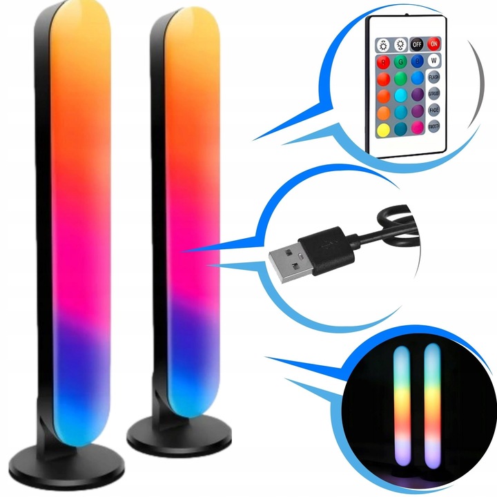 2x LISTWY ŚWIETLNE INTELIGENTNE DO TV PC LAMPKA LED NA BIURKO RGB GAMINGOWA