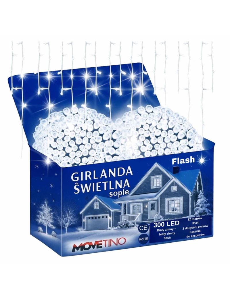 GRUBE SOPLE LAMPKI CHOINKOWE ZEWNĘTRZNE MOCNE KURTYNA ŚWIETLNA 500LED BIAŁY