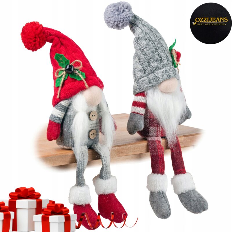 OZDOBA ŚWIĄTECZNA BOŻE NARODZENIE PARA GNOMY DEKORACJA POD CHOINKĘ 2 SZTUKI