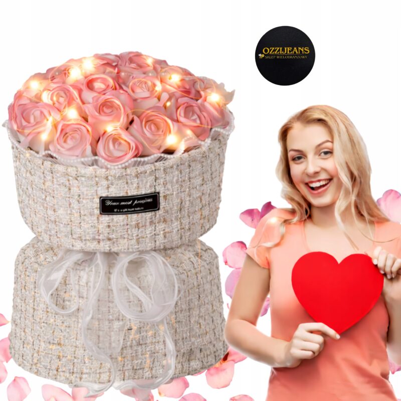 MYDLANE RÓŻE RÓŻOWE LED ZESTAW NA WALENTYNKI DZIEŃ KOBIET PREZENT URODZINY