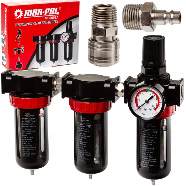 Filtr Powietrza Odwadniacz Lakierniczy+reduktor Manometr 1/2" Szybkozłączki