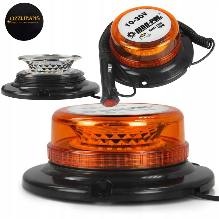 Lampa Ostrzegawcza Led Pomarańczowa 15 W 10-30v Przewód 2,5 M Wlepa Gratis