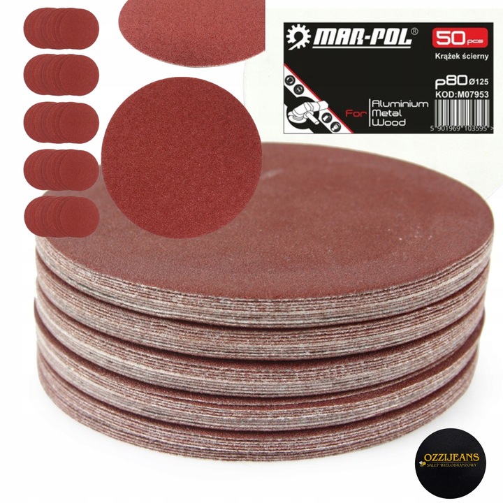 Papier Ścierny Na Rzep 50szt Krążek 125mm P80 Do Szlifierki Oscylacyjnej