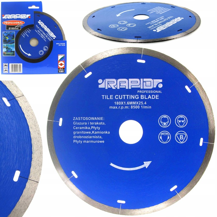 Tarcza Diamentowa 180 Rapid Płytek Gresu Ceramika - Cięcie Bez Odprysków