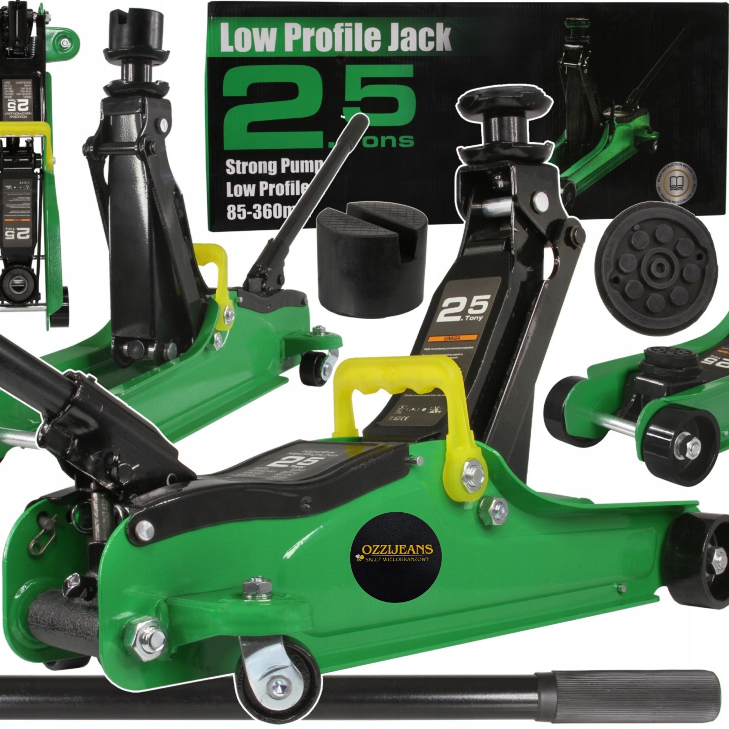 Żaba Podnośnik Nisko profilowy Samochodowy Lewarek Zakres 85-360mm 2,5t