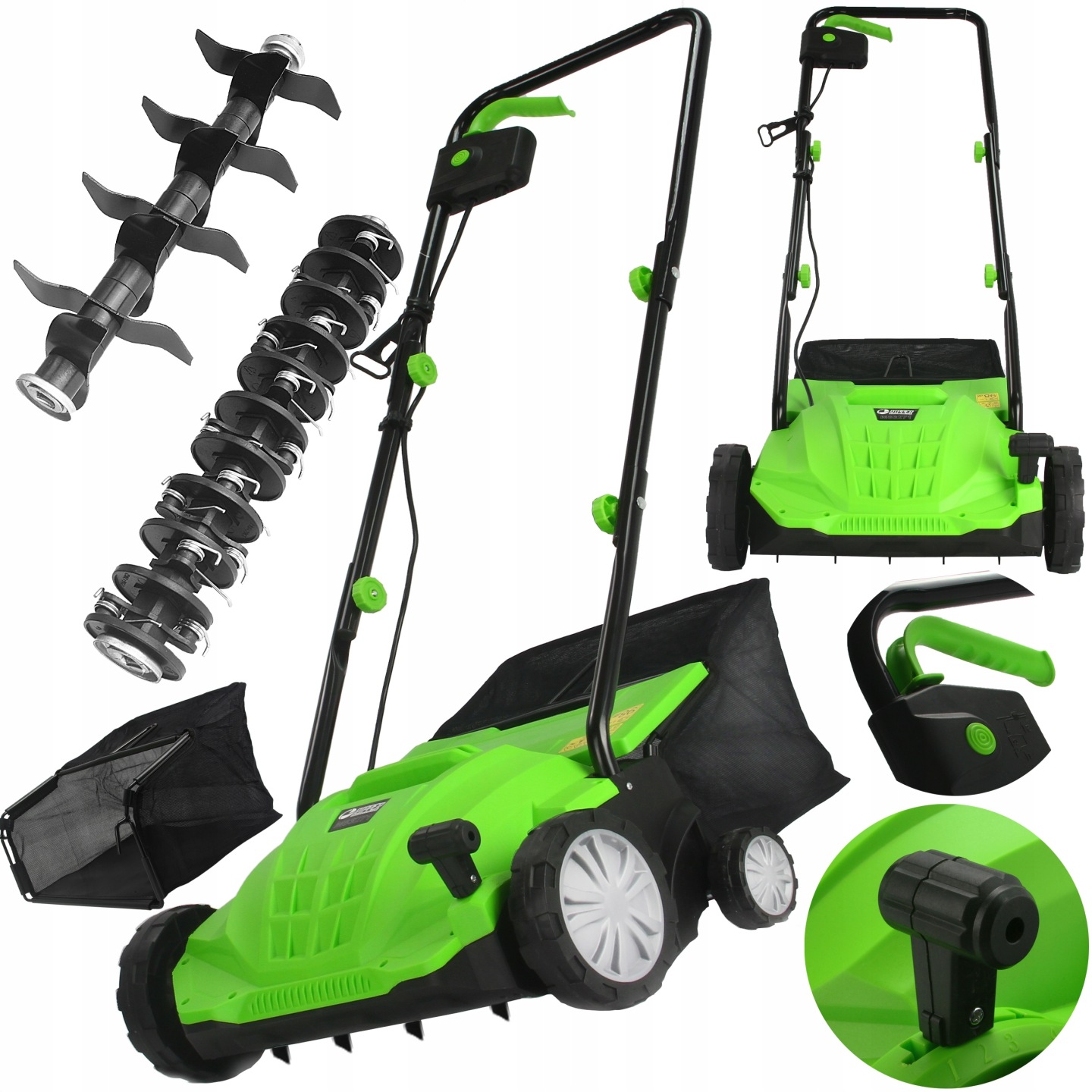 Aerator Wertykulator Elektryczny 3w1 1500w 2xwałki Kosz 30l Regulacja 32cm