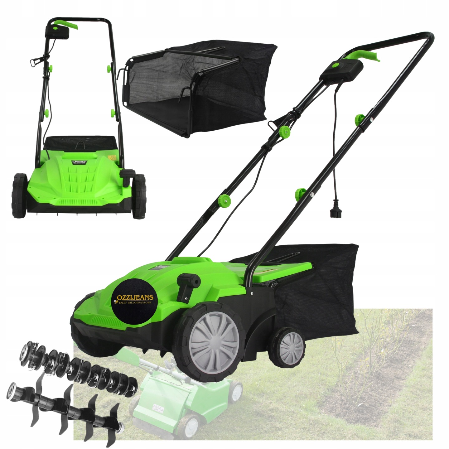 Aerator Wertykulator Elektryczny 3w1 1500w 2xwałki Kosz 30l Regulacja 32cm