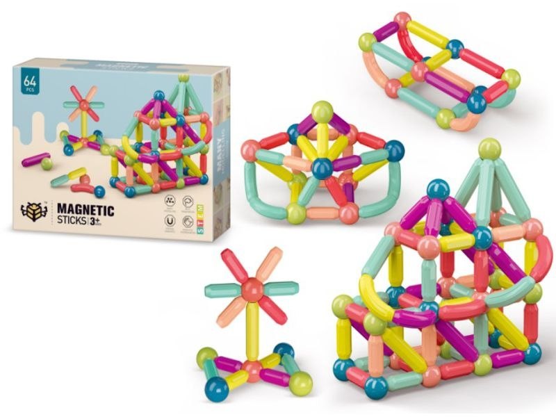 Klocki Magnetyczne Zestaw Konstrukcyjne Dla Dzieci 64 El Sztuk Edukacyjne - obrazek 2