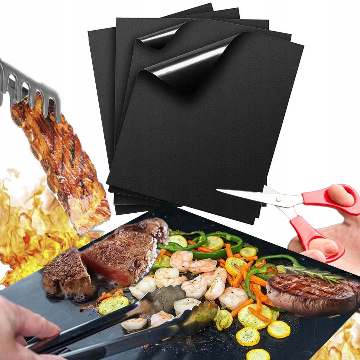 5x Mata Do Grilla Teflonowa Tacka Na Grill Do Pieczenia Wielorazowa Zestaw - obrazek 2