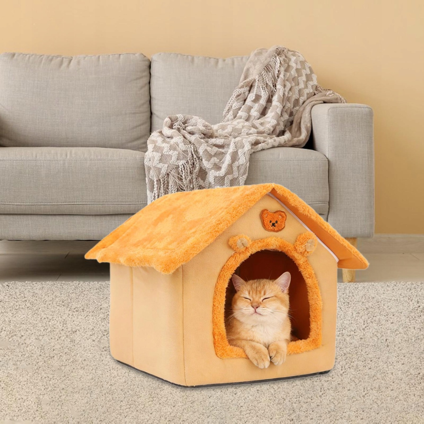 Buda Ocieplana PSA Kota Legowisko Dach Domek+ Podłoga Duża 33x29x26 Cm - obrazek 2