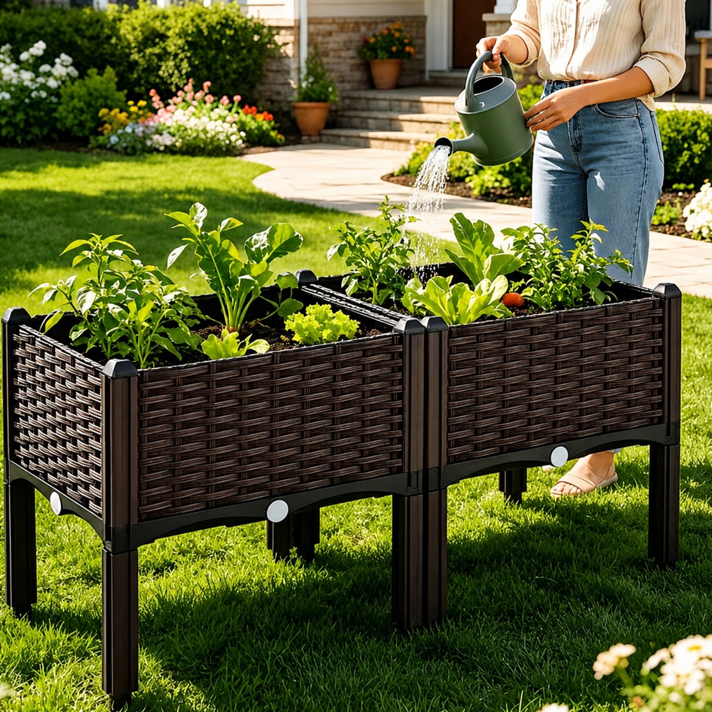 Doniczka Tworzywo Sztuczne Brązowy, Czarny Real Garden 80 Cm X 40 X 38 Cm - obrazek 4