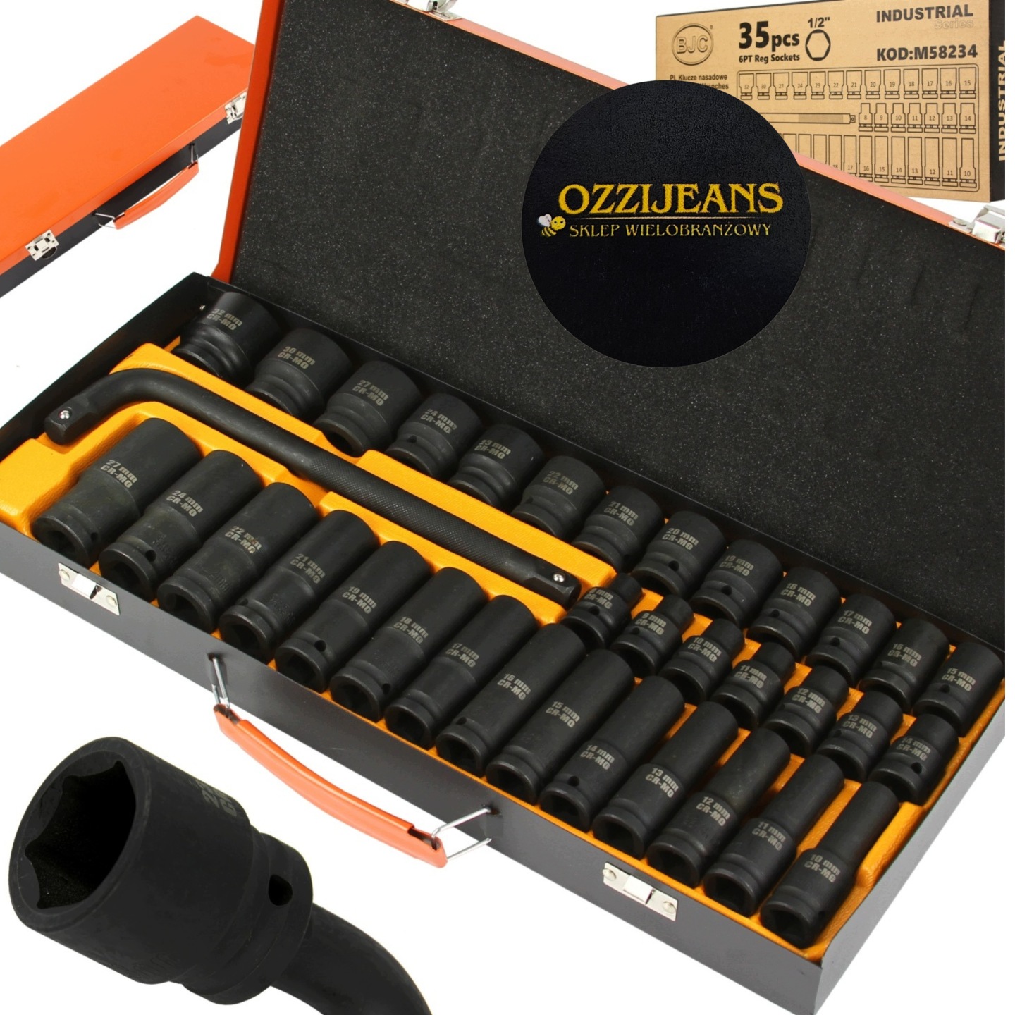 Klucze Nasadowe Zestaw Narzędzi Pokrętło Typ-l 8-32mm 1/2'' 35el. Cr-mo