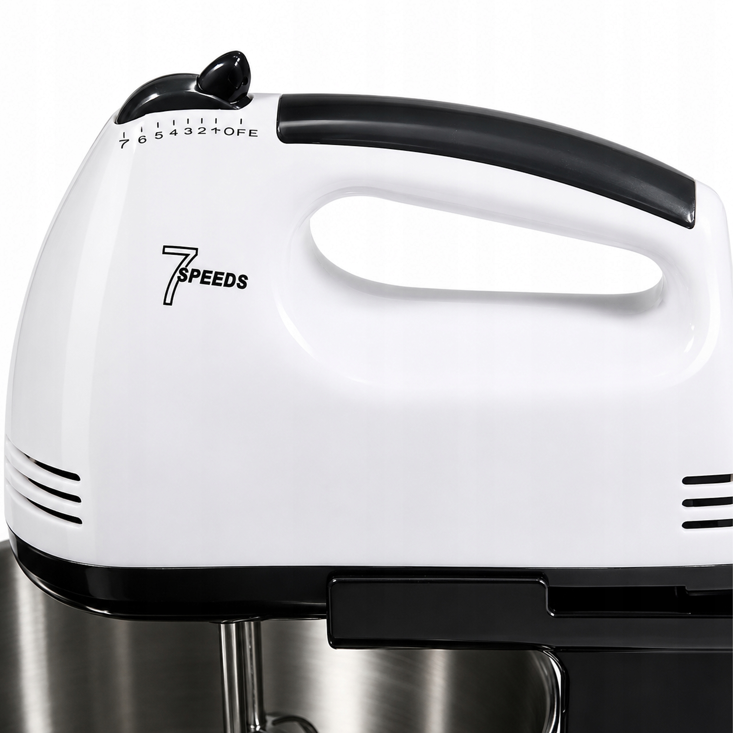 Robot Kuchenny Mikser Ręczny Mocny z Stalową Misą 7 Prędkości 100W Końcówki - obrazek 8