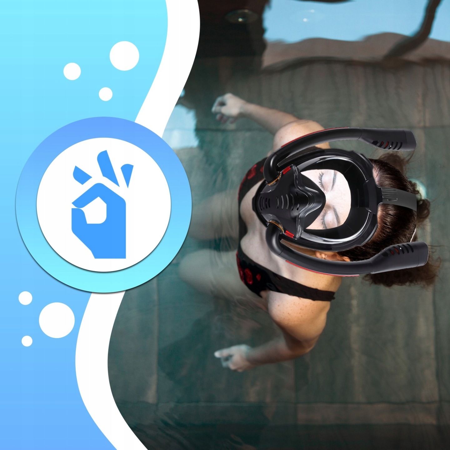 Maska Do Nurkowania Snorkelingu Pełnotwarzowa L/Xl Na Twarz Do Wody Dry Top - obrazek 4