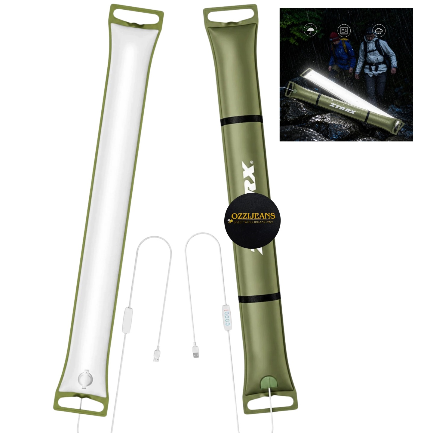 Nadmuchiwana Dmuchana Lampa LED Kempingowa Turystyczna USB 90x12cm 500 Lm