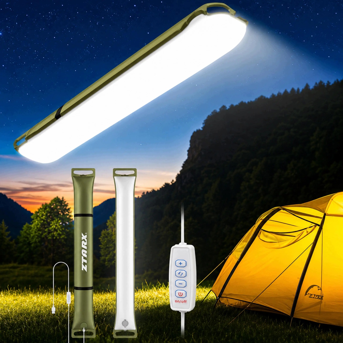 Nadmuchiwana Dmuchana Lampa LED Kempingowa Turystyczna USB 90x12cm 500 Lm - obrazek 2
